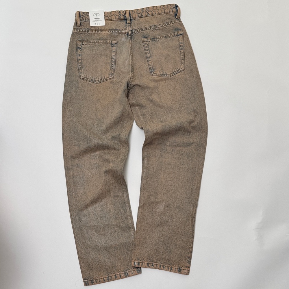 NWT Zara Straight Fit Jeans | Size 31 | Coated Overdyed Denim - Picture 7 of 9